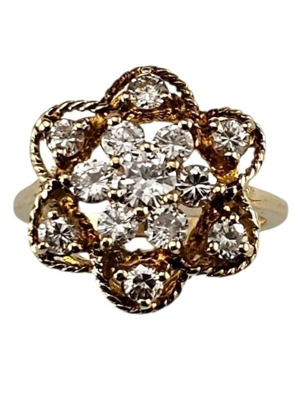14K Yellow Gold and Diamond Floral Cluster Ring Size 5.75 #25200